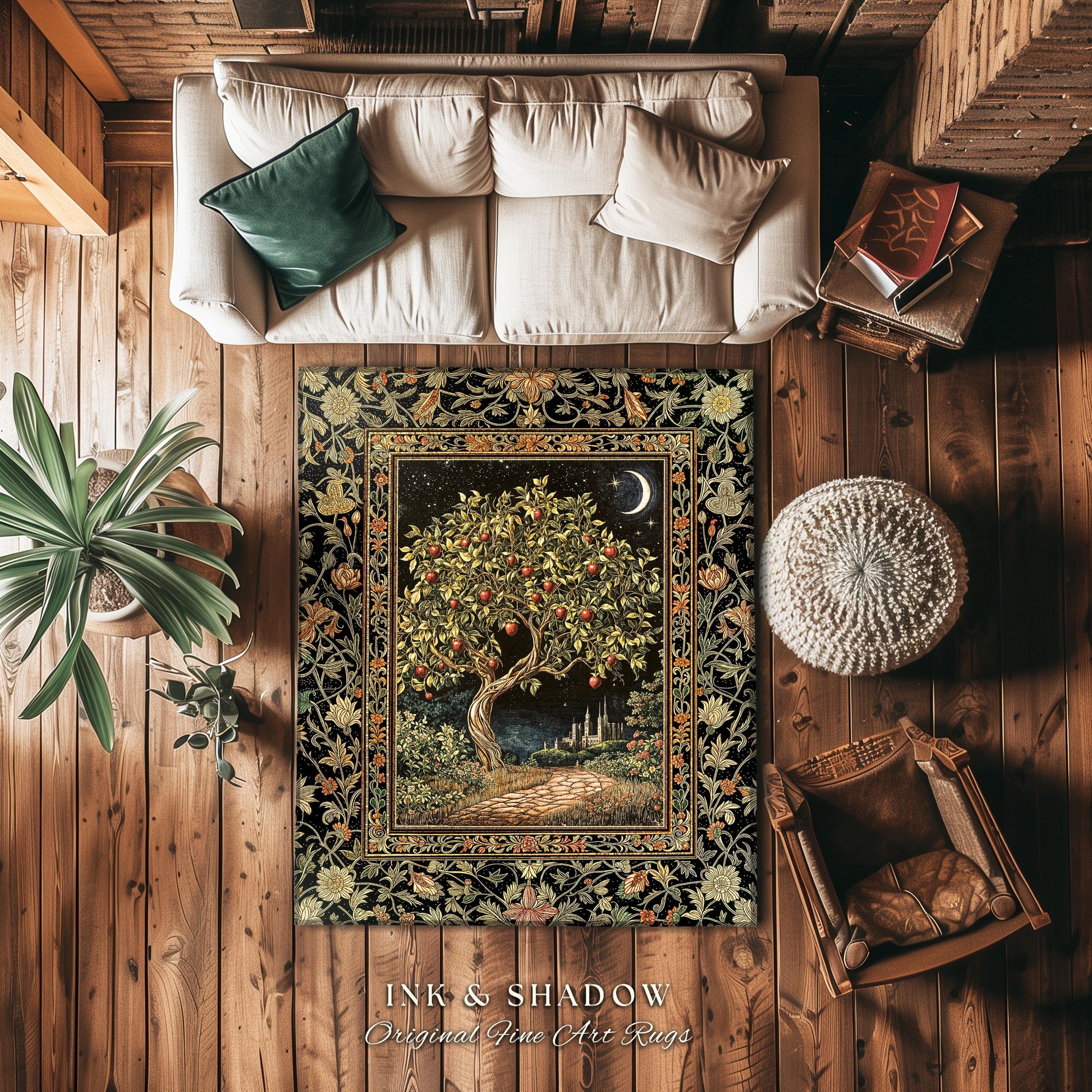 Starlit Storybook Tree Area Rug | Dreamy Bedroom Decor Folklore Castle Garden Magic Moody Celestial Home Decor Folklore Home Accent Bohemian
