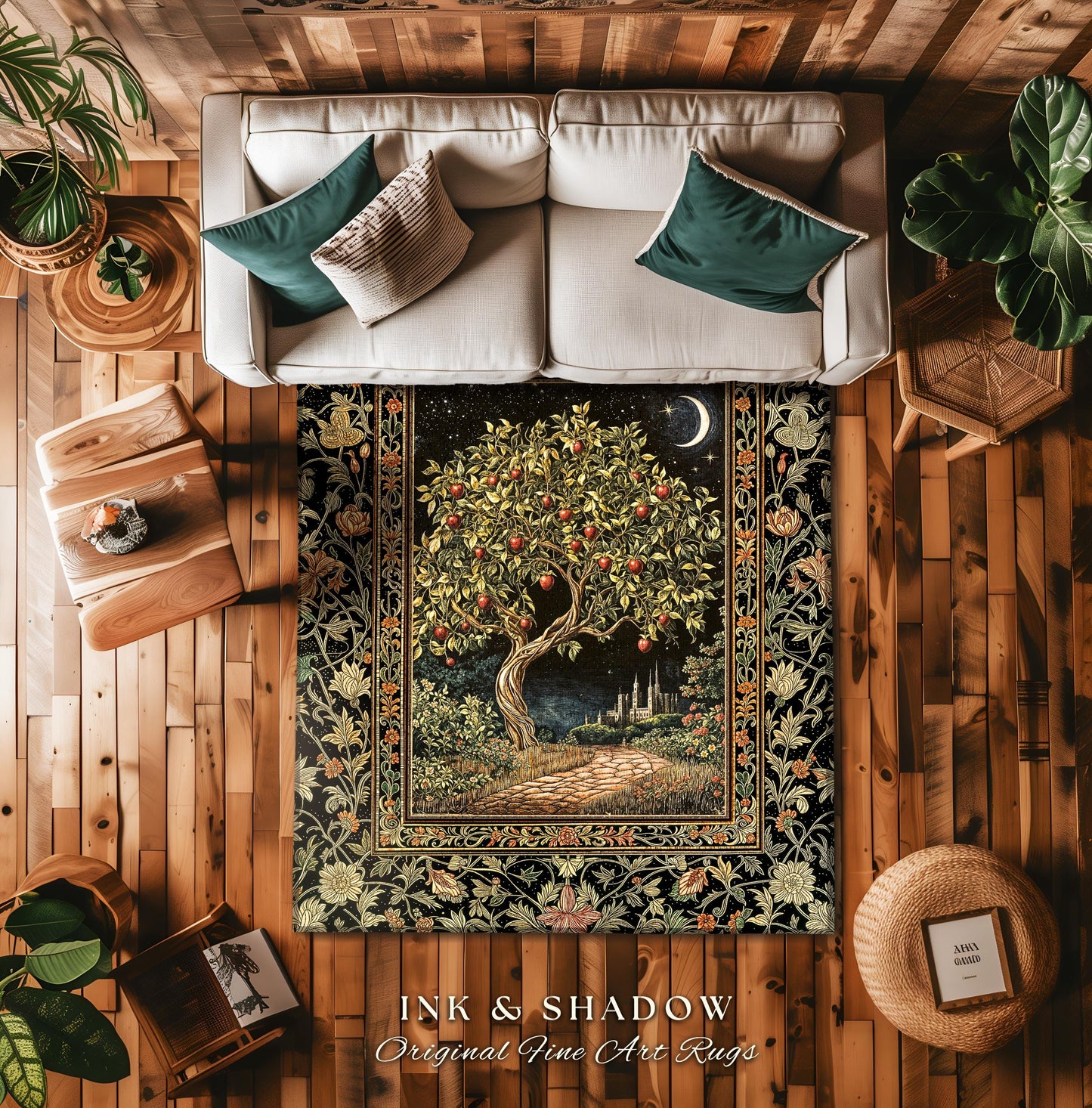Starlit Storybook Tree Area Rug | Dreamy Bedroom Decor Folklore Castle Garden Magic Moody Celestial Home Decor Folklore Home Accent Bohemian