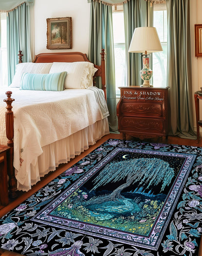 Dreamy Willow Tree Moody Area Rug | Enchanted Aesthetic Celestial Folklore Storybook Decor Witchy Home Accent Dark Academia Medieval Decor |