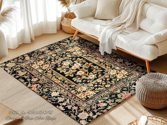 Maximalist Cherry Blossom Area Rug | Moody Gothic Garden Decor Romantic Floral Fruit Accent Victorian Style Botanical Interior Home Design