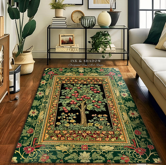 Woodland Folklore Tree of Life Area Rug | Romantic Botanical Decor Vintage Garden Baroque Floral Style Cottagecore Accent Classic Aesthetic