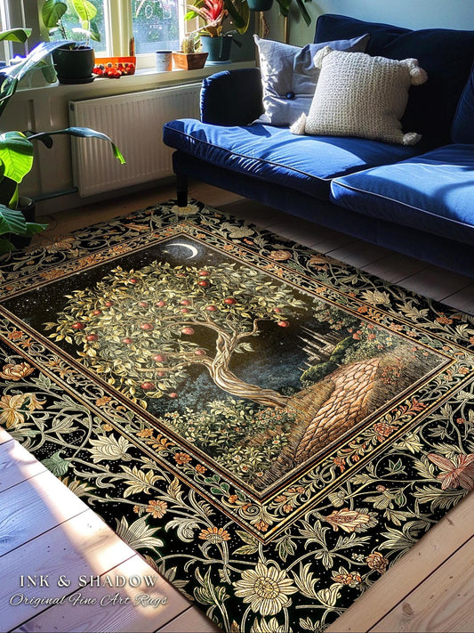 Starlit Storybook Tree Area Rug | Dreamy Bedroom Decor Folklore Castle Garden Magic Moody Celestial Home Decor Folklore Home Accent Bohemian