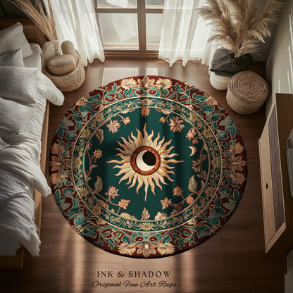Moon and Sun Ethereal Bohemian Rug | Celestial Tarot Aesthetic Zodiac Inspired Floral Maximalist Bedroom Ethereal Astrology Witchy Area Rug