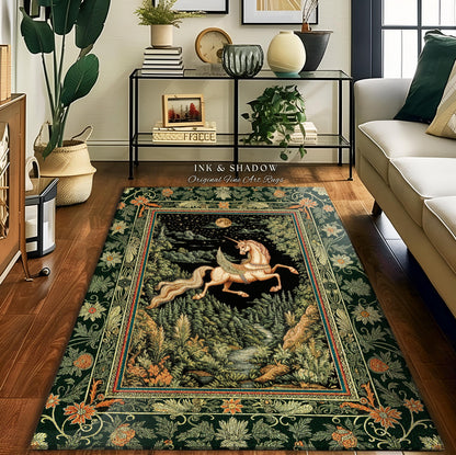 Renaissance Fantasy Pegasus Unicorn Rug | Regal Fairytale Decor Romantic Baroque Room Maximalist Castlecore Style Mystical Accent Rug Boho |