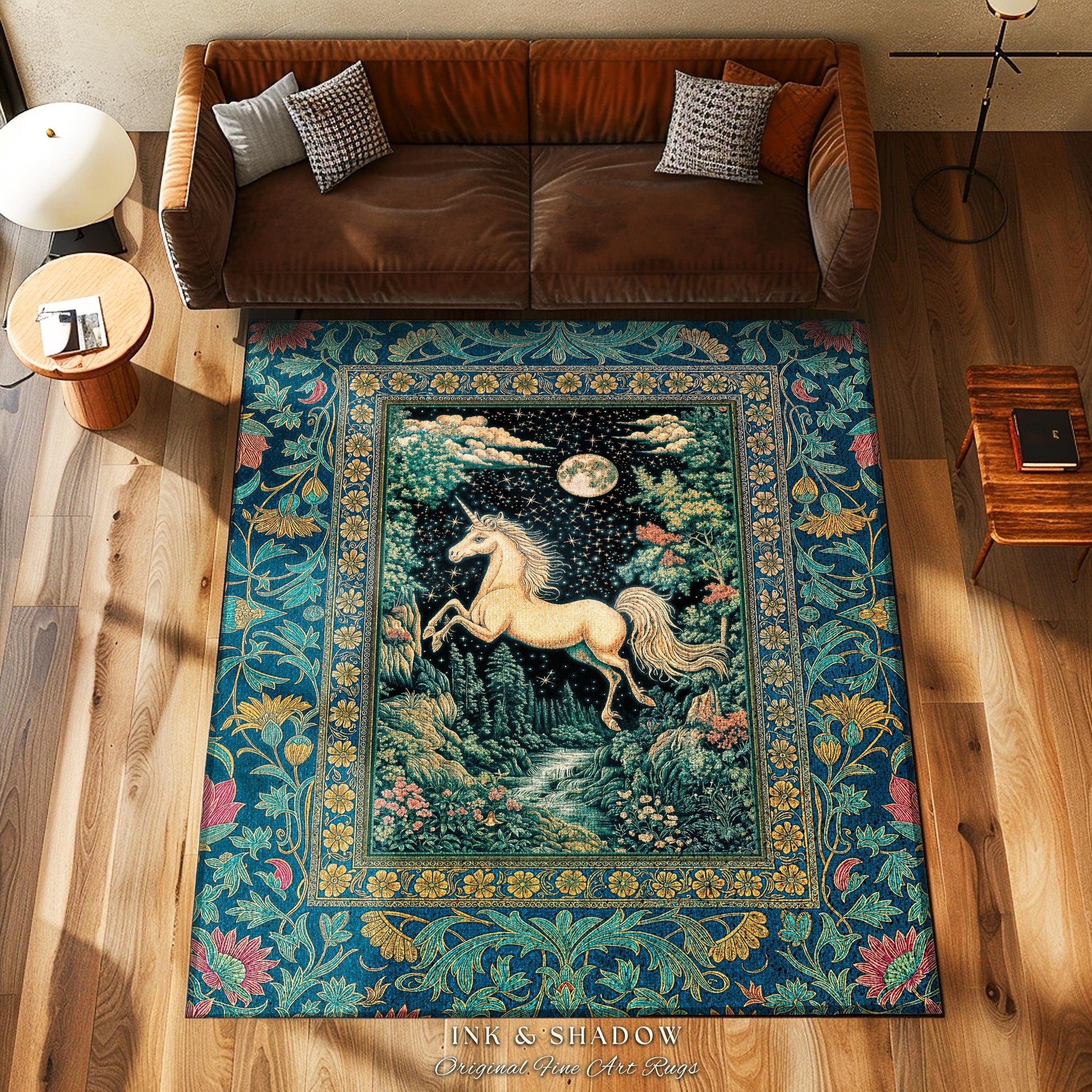 Unicorn Meadow Magical Aesthetic Rug | Castlecore Forest Fantasy Decor Fairytale Accent Regal Mystical Baroque Bedroom Regency Style Decor
