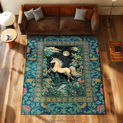 Unicorn Meadow Magical Aesthetic Rug | Castlecore Forest Fantasy Decor Fairytale Accent Regal Mystical Baroque Bedroom Regency Style Decor