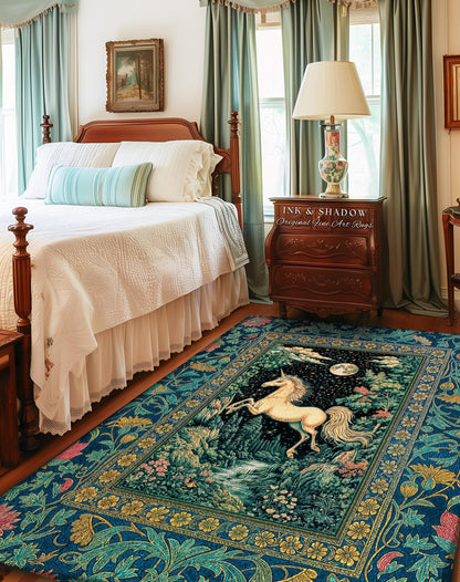 Unicorn Meadow Magical Aesthetic Rug | Castlecore Forest Fantasy Decor Fairytale Accent Regal Mystical Baroque Bedroom Regency Style Decor