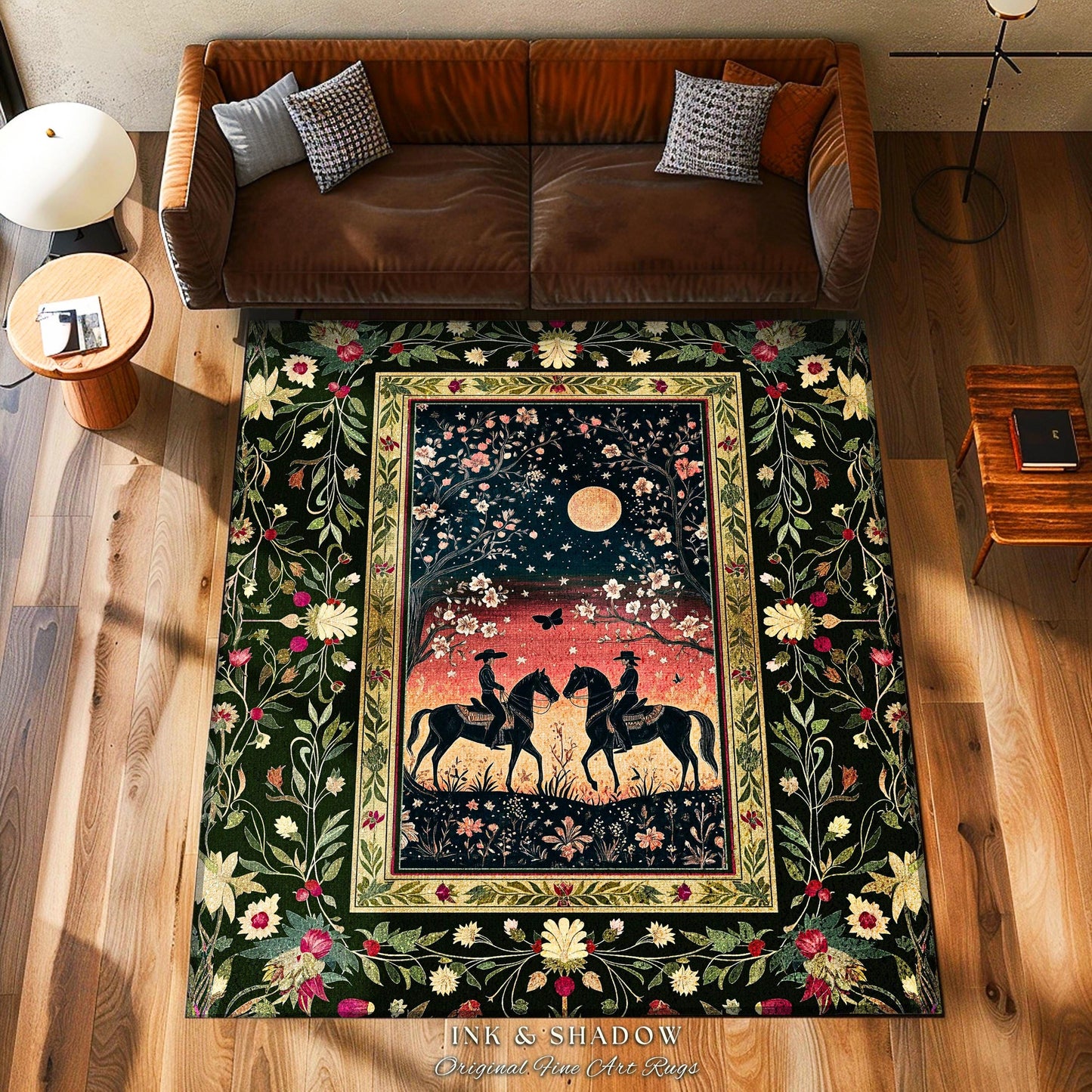 Moonlit Cowboy Rustic Area Rug | Boho Western Cowgirl Ethereal Farmhouse Decor Southwestern Nursery Theme Horse Lover Ethereal Bohemian Rug