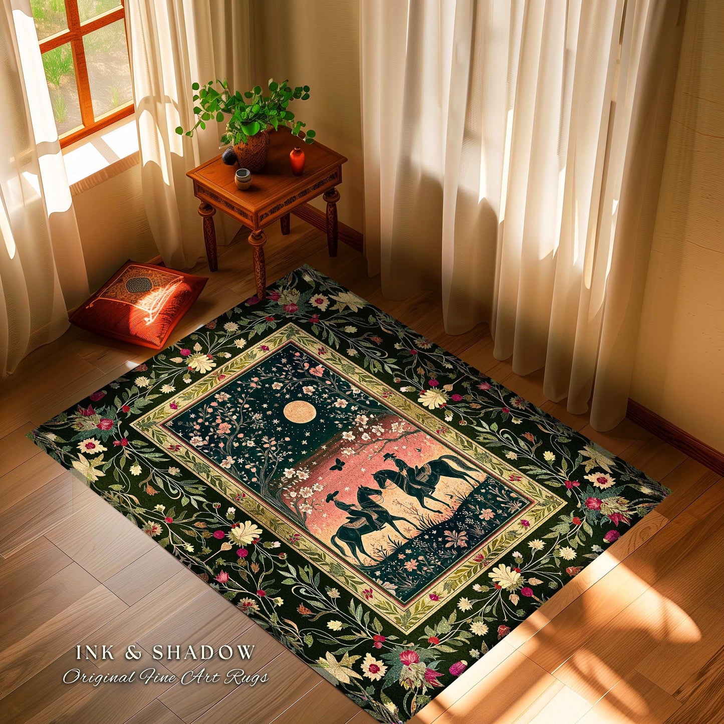 Moonlit Cowboy Rustic Area Rug | Boho Western Cowgirl Ethereal Farmhouse Decor Southwestern Nursery Theme Horse Lover Ethereal Bohemian Rug