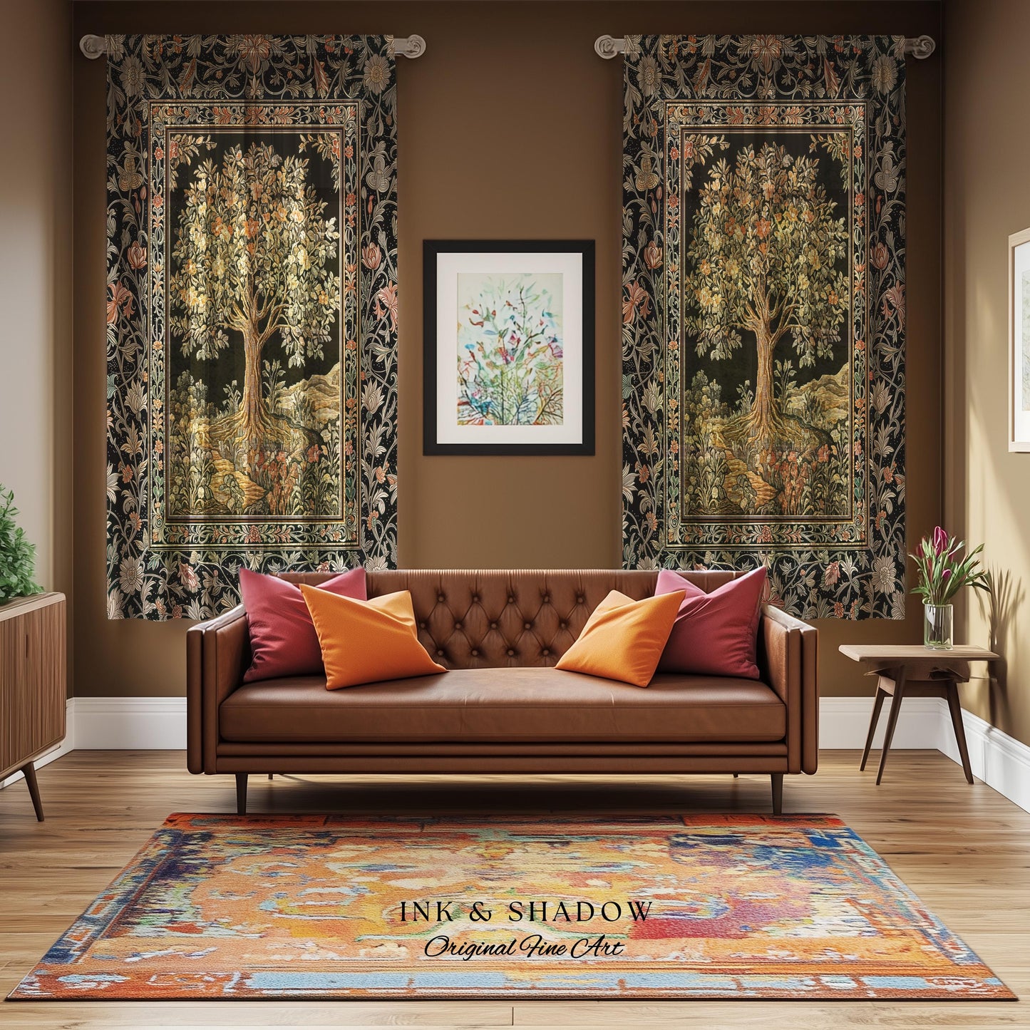 Muted Tones Eclectic Tree of Life Curtains | Rustic Bohemian Aesthetic Decor Nature Inspired Bedroom Enchanted Cottagecore Fairycore Drapes