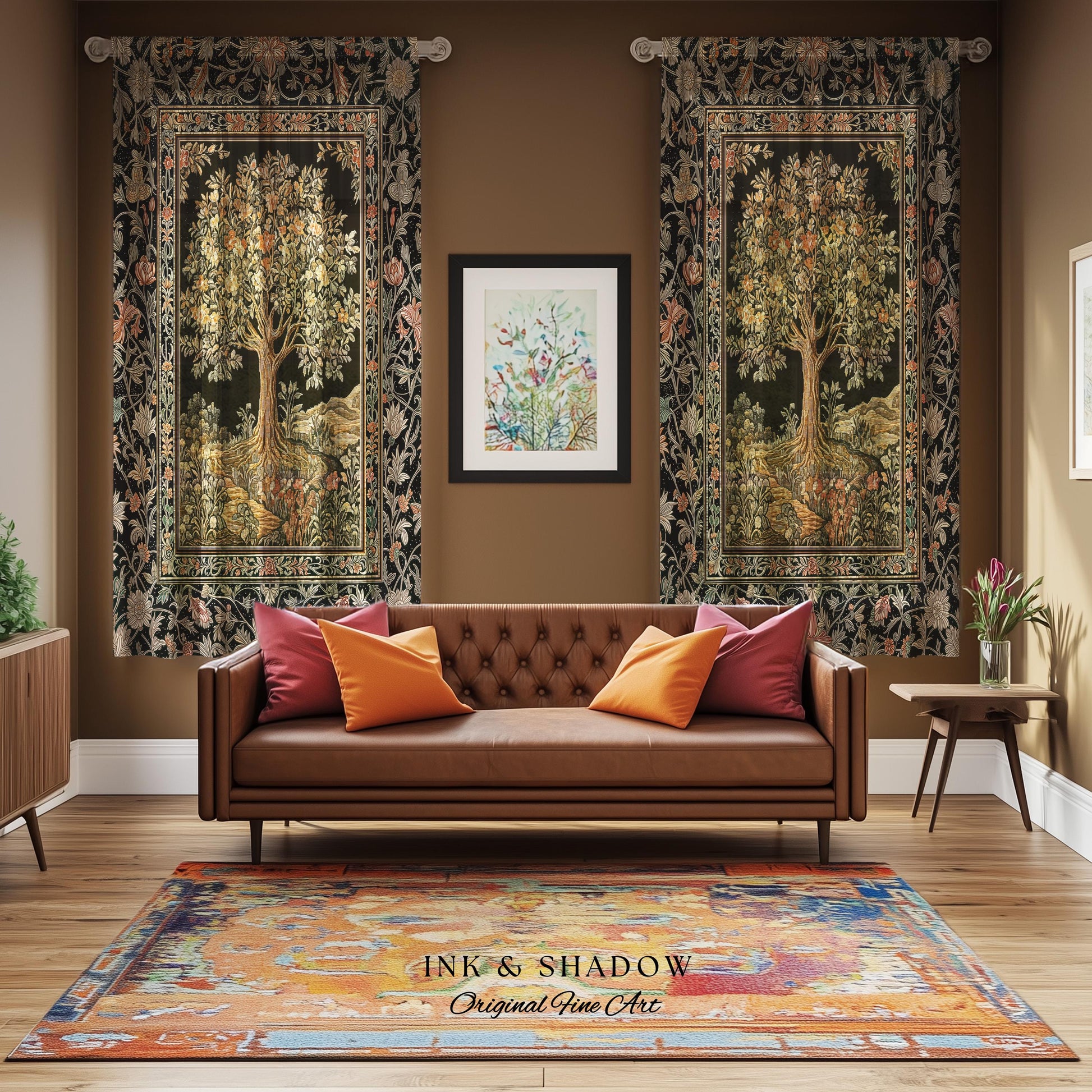 Muted Tones Eclectic Tree of Life Curtains | Rustic Bohemian Aesthetic Decor Nature Inspired Bedroom Enchanted Cottagecore Fairycore Drapes