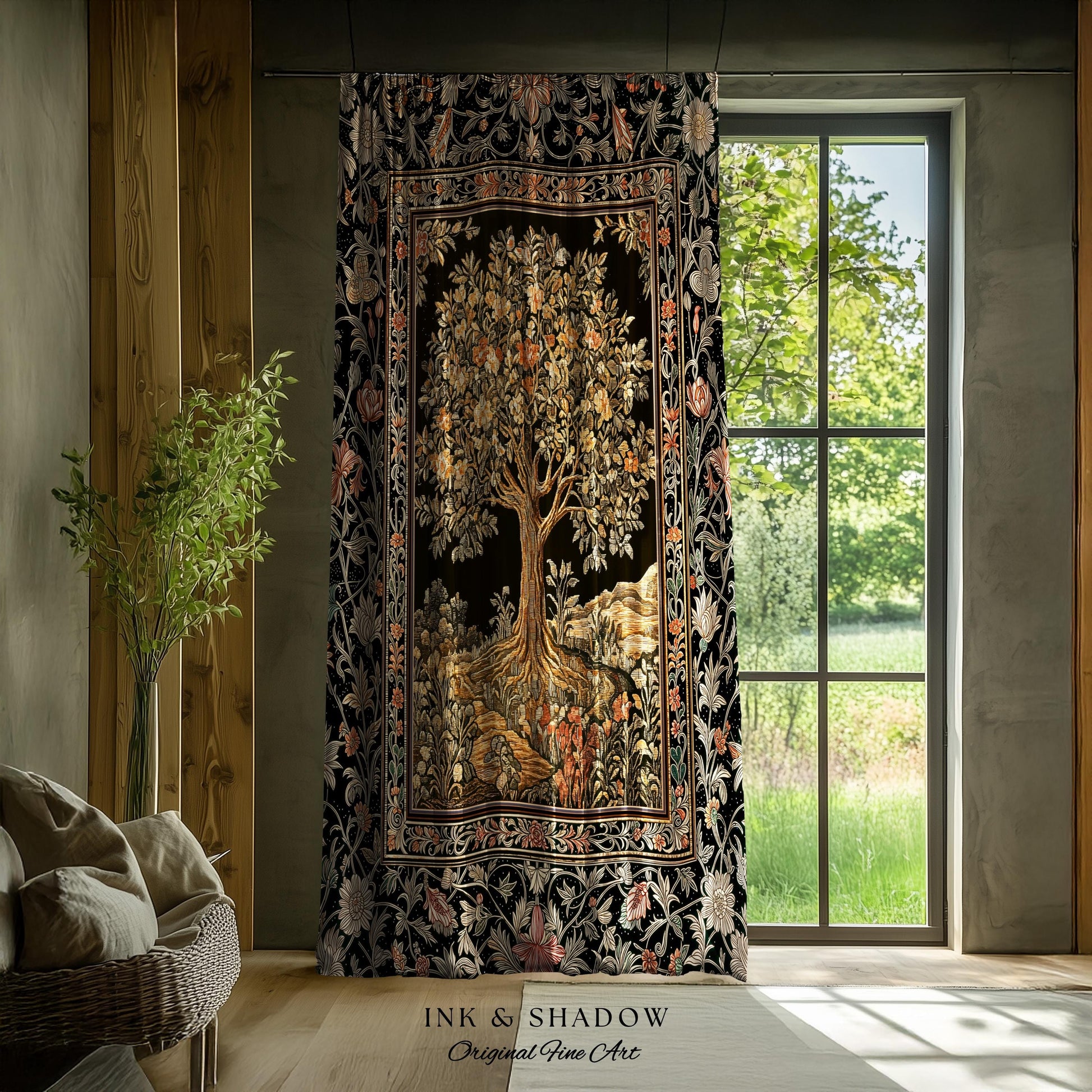 Muted Tones Eclectic Tree of Life Curtains | Rustic Bohemian Aesthetic Decor Nature Inspired Bedroom Enchanted Cottagecore Fairycore Drapes