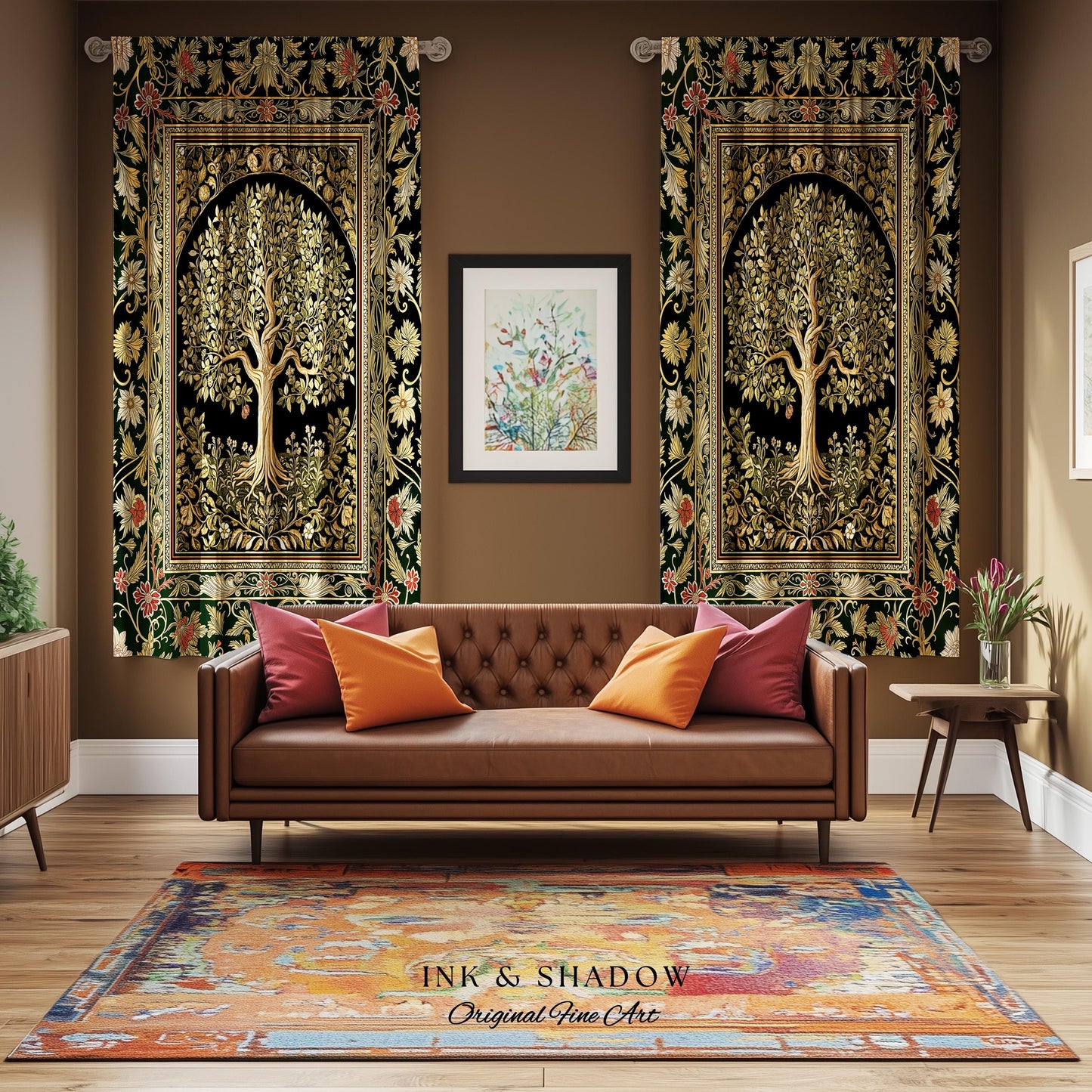 Tree of Life Fairytale Inspired Drapes | Celestial Folk Art Decor Cottagecore Folklore Style Curtains Housewarming Gift Cozy Bedroom Accent