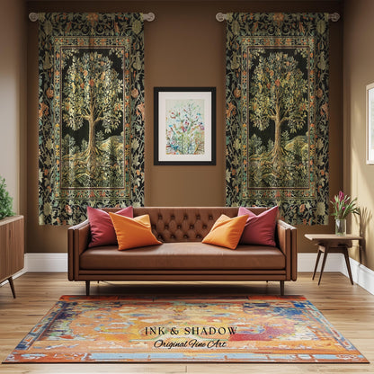 Regal Woodland Tree Curtains | Floral Heritage Decor Drapes Parisian Style Gothic Cottagecore Aesthetic Traditional Room Accent Chateaucore