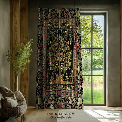Art Nouveau Maximalist Tree Curtains | Ornate Botanical Drapes Tree of Life Motif Medieval Floral Pattern Romantic Style Morris Inspired |
