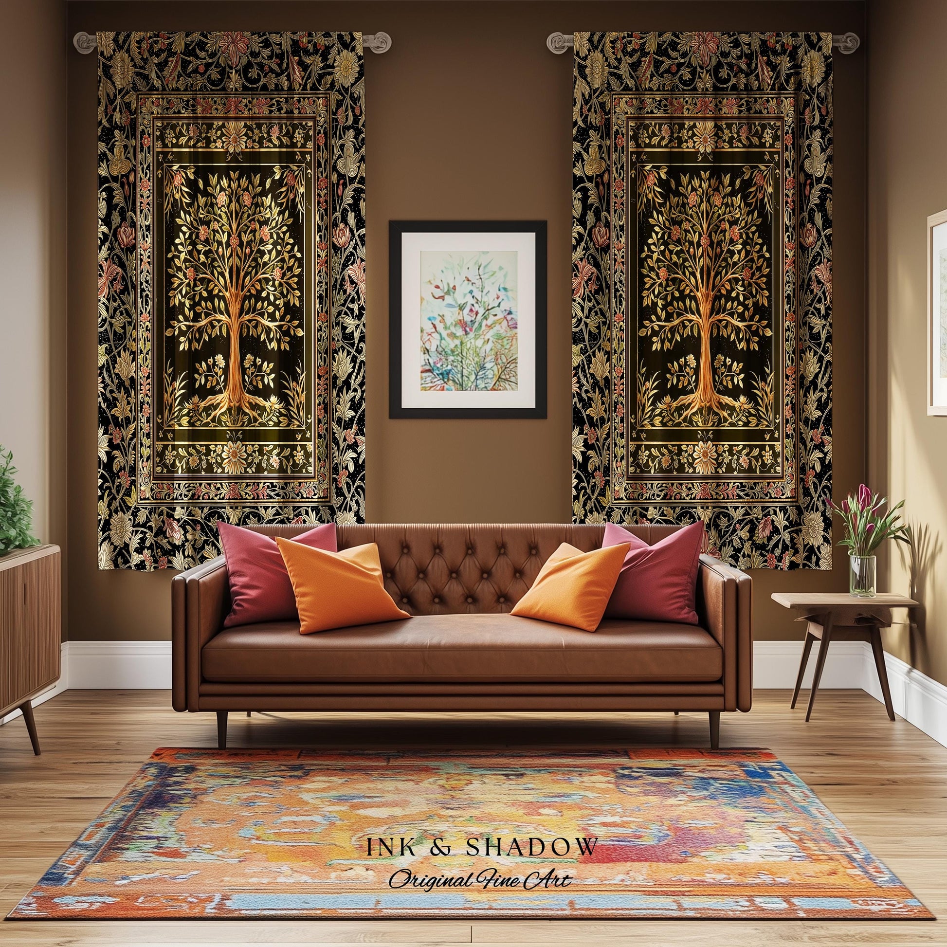 Baroque Forest Whimsical Curtains | Ornate Botanical Design Gothic Cottagecore Decor Romantic Fairycore Vintage Floral Bedroom Drapes Boho |