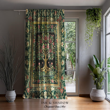 Floral Victorian Garden Tree Curtain | Baroque Floral Design Folk Art Inspired Medieval Botanical Decor Romantic Rococo Cottagecore Drapes |