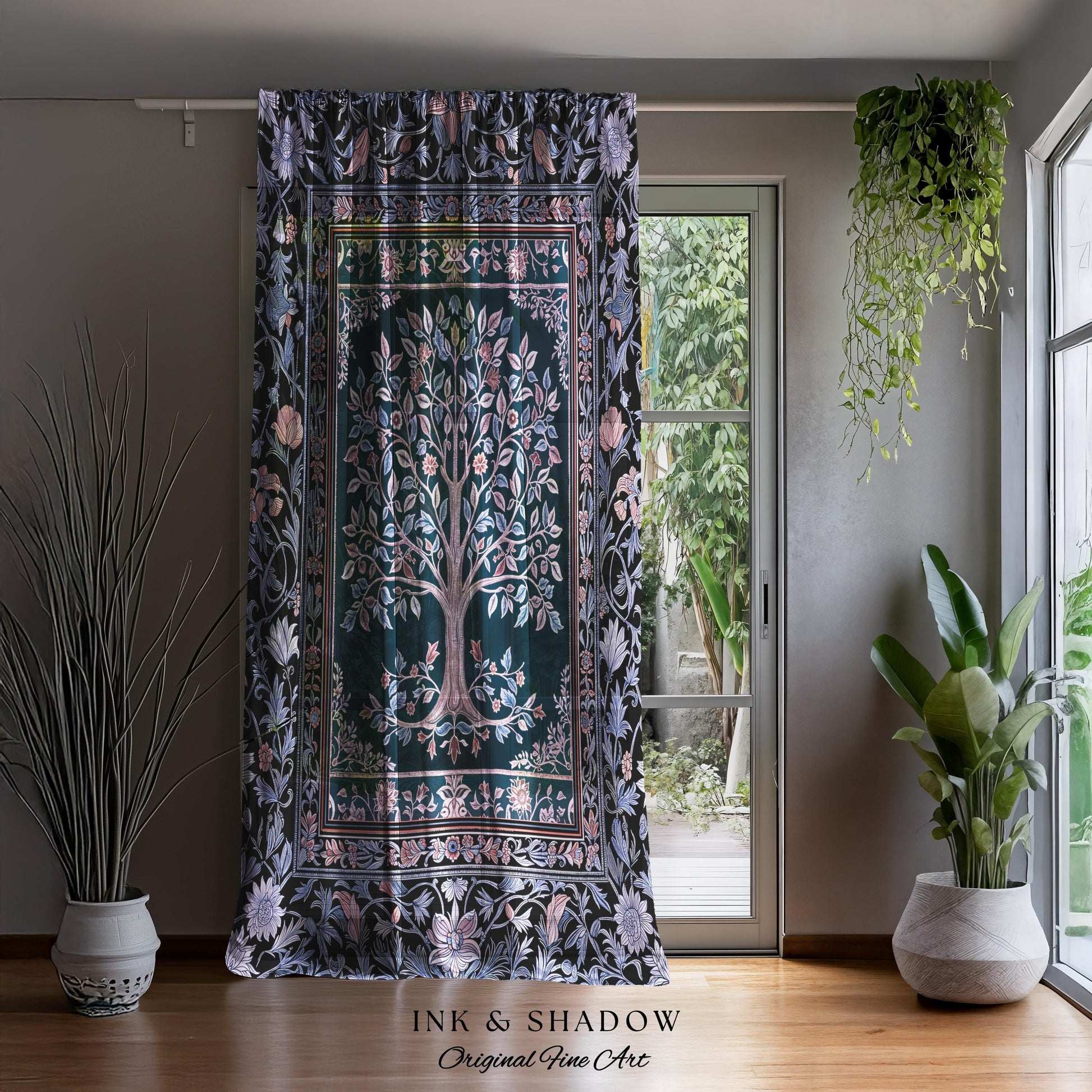 Whimsical Lavender Tree of Life Curtains | Pastel Botanical Theme Romantic Cottagecore Decor Medieval Gothic Style Vintage Folk Art Drapes |