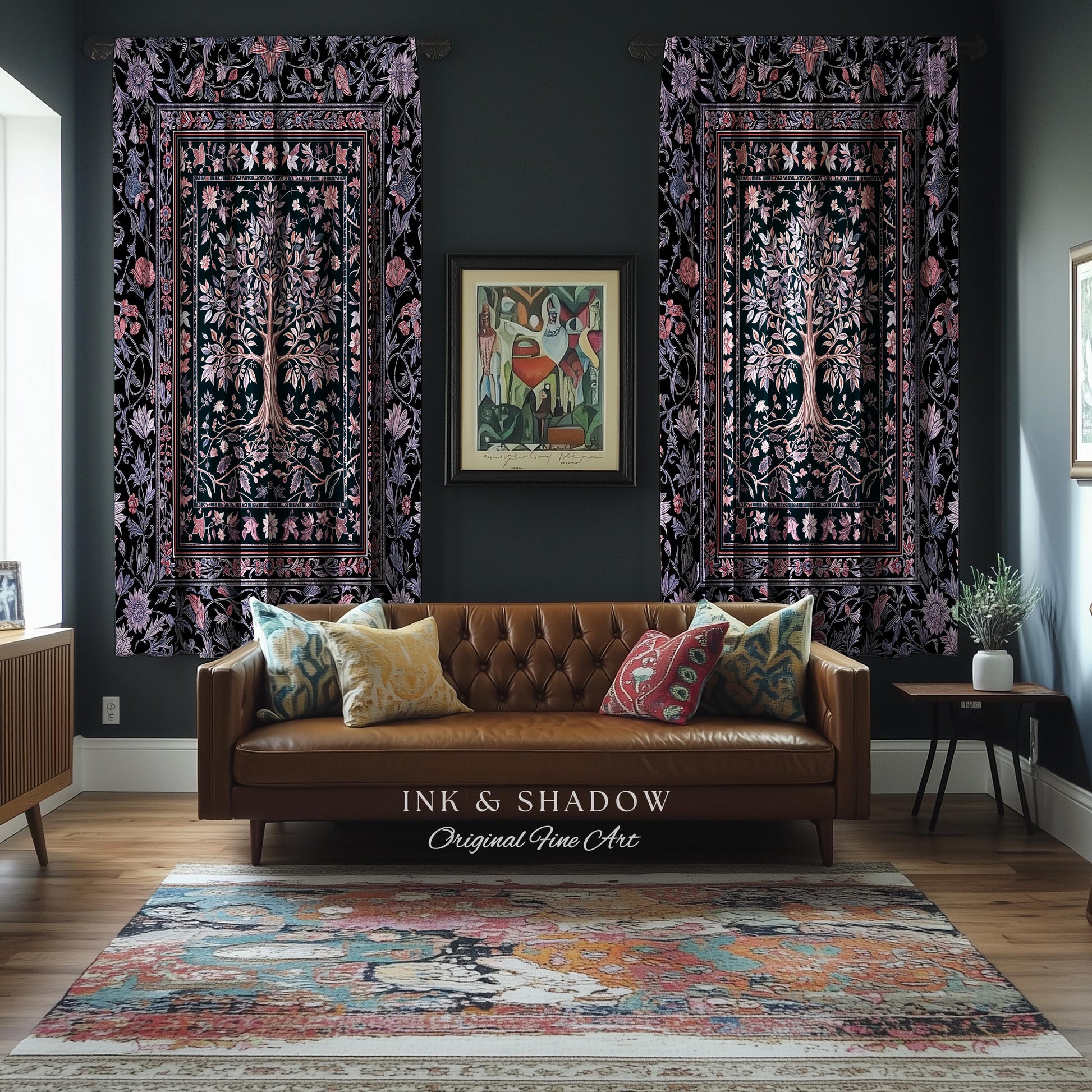 Chateaucore Pastel Purple Curtains | Vintage Botanical Art Gothic Heritage Tree of Life Design Romantic Fairytale Cottagecore Bedroom Drapes