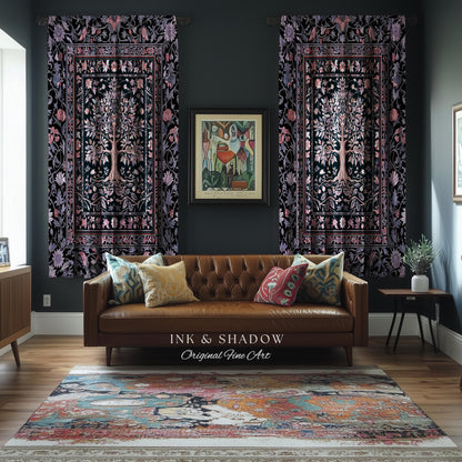 Chateaucore Pastel Purple Curtains | Vintage Botanical Art Gothic Heritage Tree of Life Design Romantic Fairytale Cottagecore Bedroom Drapes