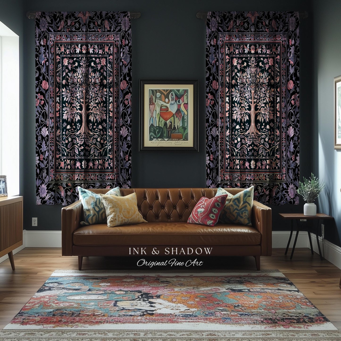 Chateaucore Pastel Purple Curtains | Vintage Botanical Art Gothic Heritage Tree of Life Design Romantic Fairytale Cottagecore Bedroom Drapes