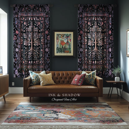Chateaucore Pastel Purple Curtains | Vintage Botanical Art Gothic Heritage Tree of Life Design Romantic Fairytale Cottagecore Bedroom Drapes