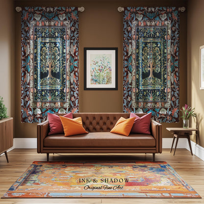 Indie Eclectic Medieval Tree of Life Curtains | Baroque Botanical Bedroom Maximalist Floral Decor Folklore Inspired Design Cottagecore Drape