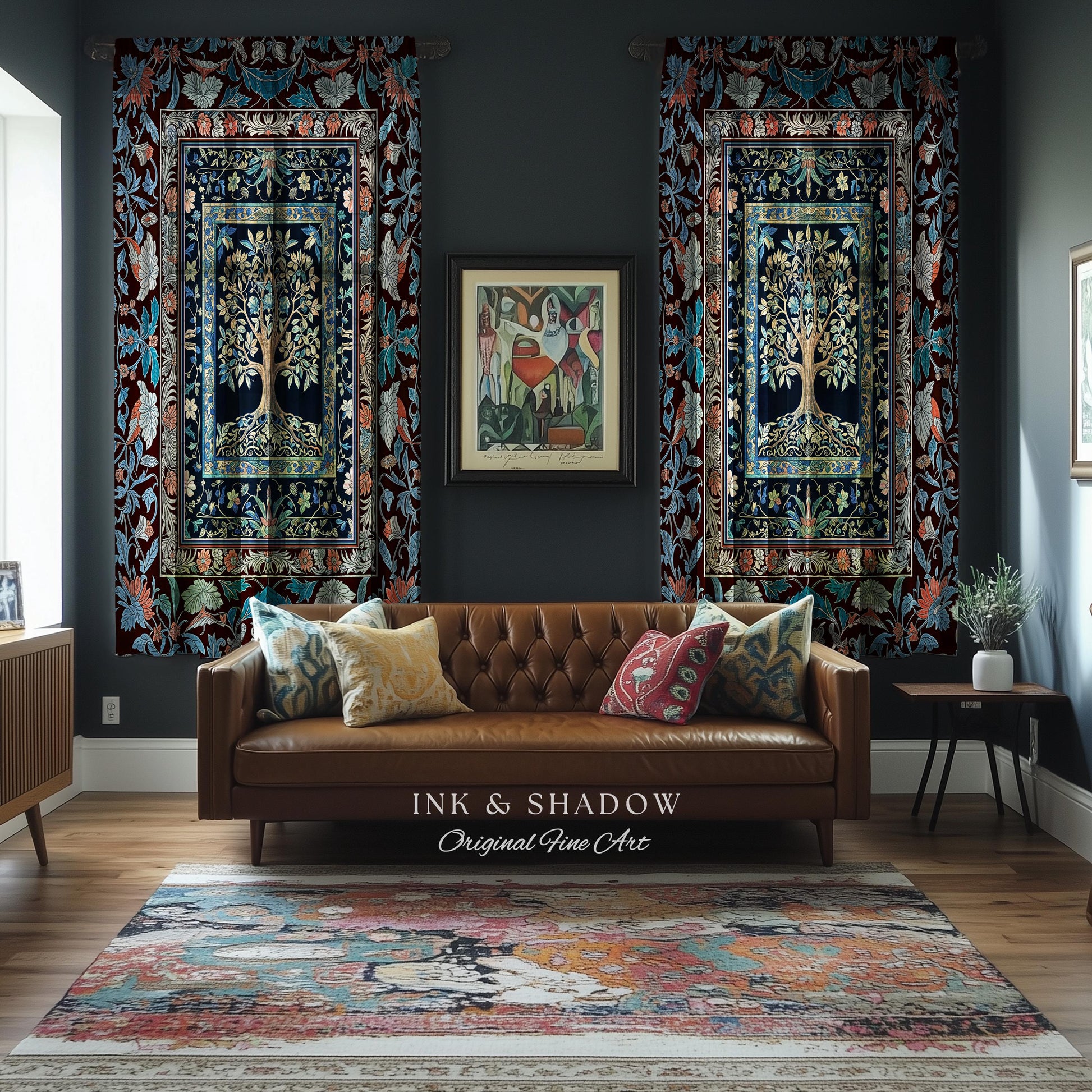 Indie Eclectic Medieval Tree of Life Curtains | Baroque Botanical Bedroom Maximalist Floral Decor Folklore Inspired Design Cottagecore Drape