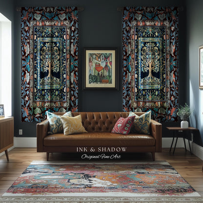 Indie Eclectic Medieval Tree of Life Curtains | Baroque Botanical Bedroom Maximalist Floral Decor Folklore Inspired Design Cottagecore Drape