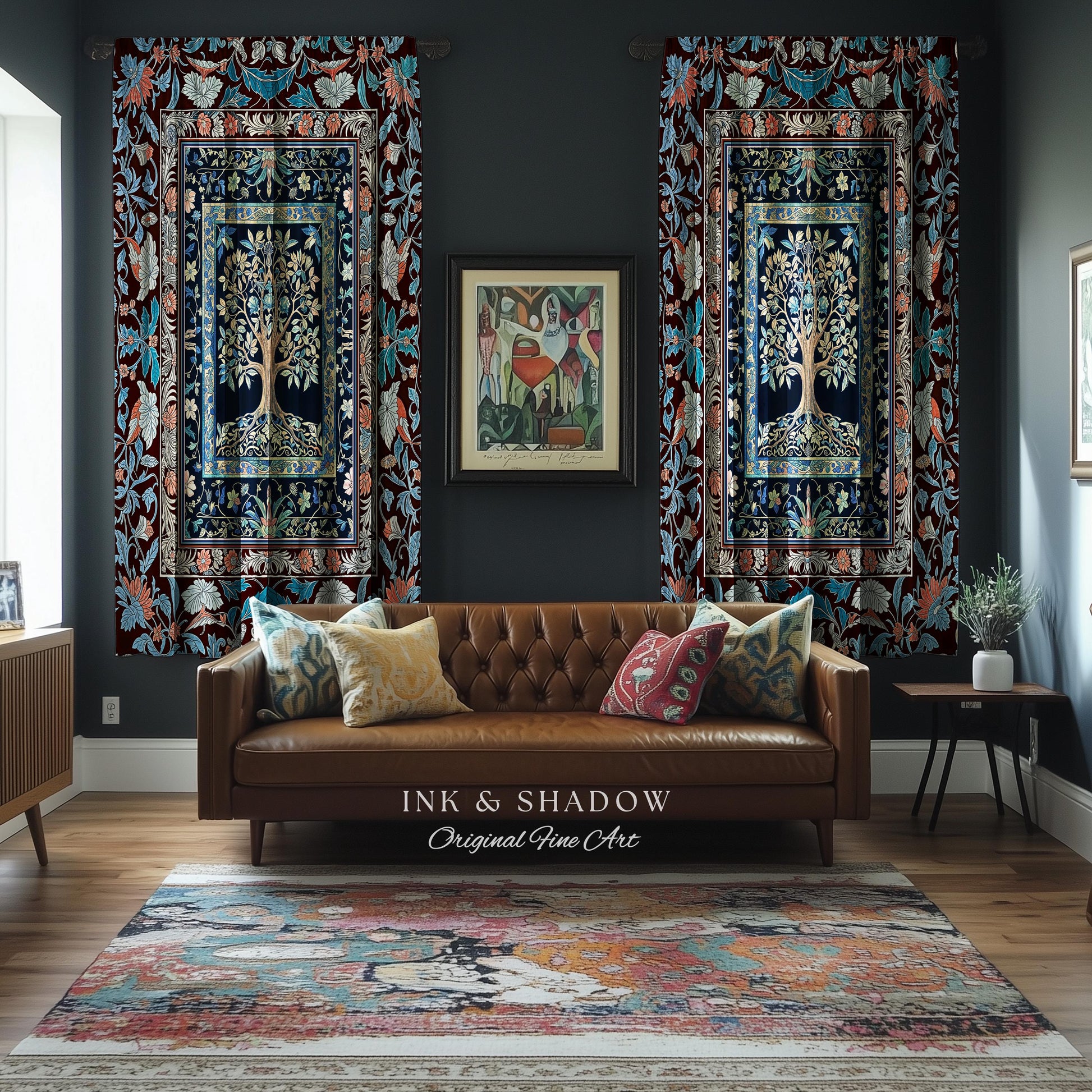 Indie Eclectic Medieval Tree of Life Curtains | Baroque Botanical Bedroom Maximalist Floral Decor Folklore Inspired Design Cottagecore Drape