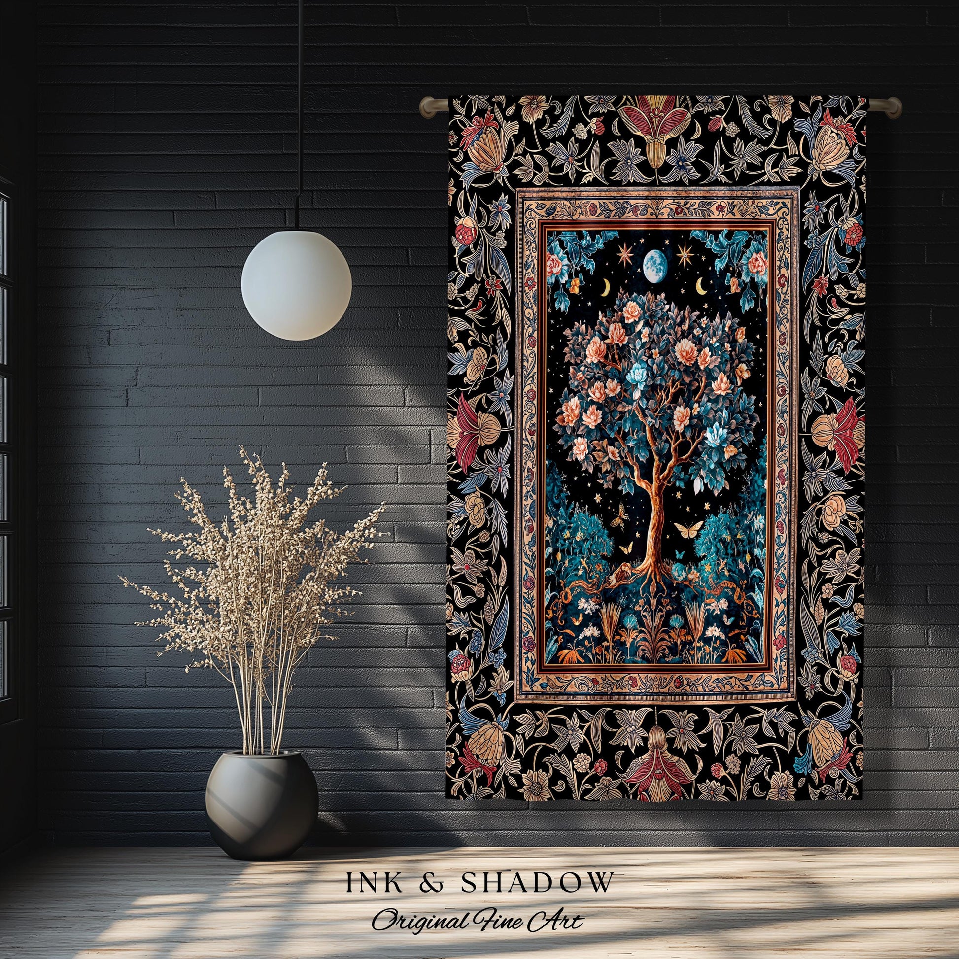 Enchanted Moonlit Tree of Life Curtains | Romantic Forest Aesthetic Home Decor Vintage Boho Style Housewarming Gift Cozy Bedroom Drapes |
