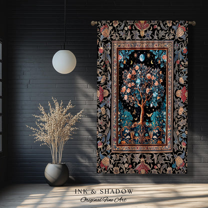 Enchanted Moonlit Tree of Life Curtains | Romantic Forest Aesthetic Home Decor Vintage Boho Style Housewarming Gift Cozy Bedroom Drapes |