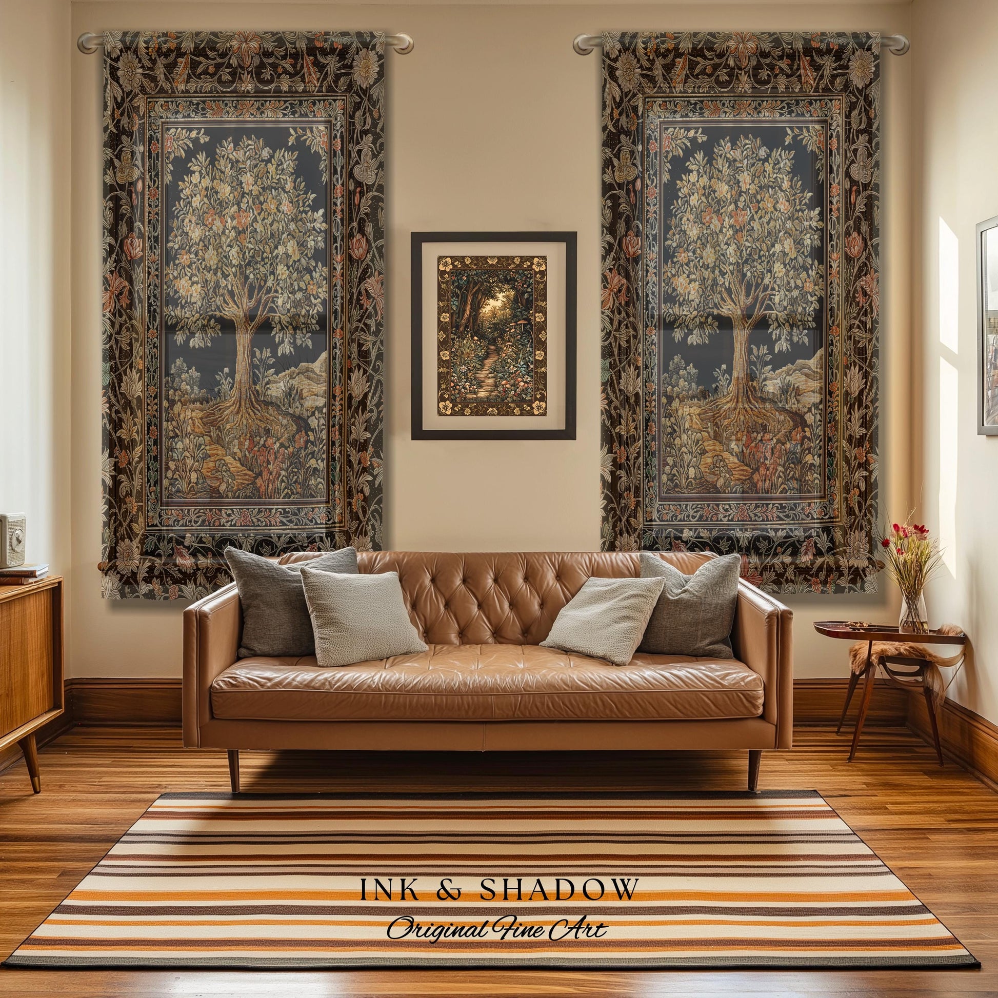 Muted Tones Eclectic Tree of Life Curtains | Rustic Bohemian Aesthetic Decor Nature Inspired Bedroom Enchanted Cottagecore Fairycore Drapes