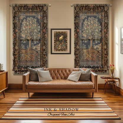Muted Tones Eclectic Tree of Life Curtains | Rustic Bohemian Aesthetic Decor Nature Inspired Bedroom Enchanted Cottagecore Fairycore Drapes