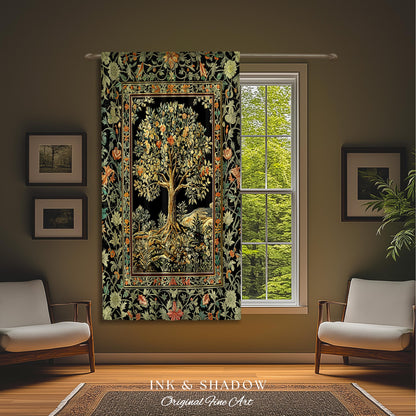Regal Woodland Tree Curtains | Floral Heritage Decor Drapes Parisian Style Gothic Cottagecore Aesthetic Traditional Room Accent Chateaucore