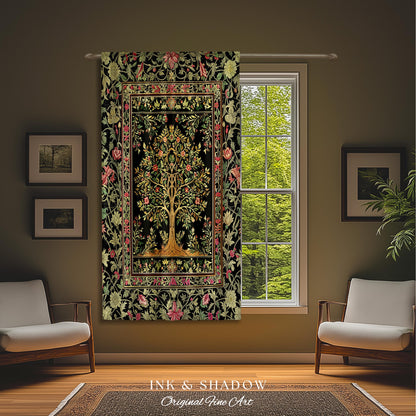 Art Nouveau Maximalist Tree Curtains | Ornate Botanical Drapes Tree of Life Motif Medieval Floral Pattern Romantic Style Morris Inspired |