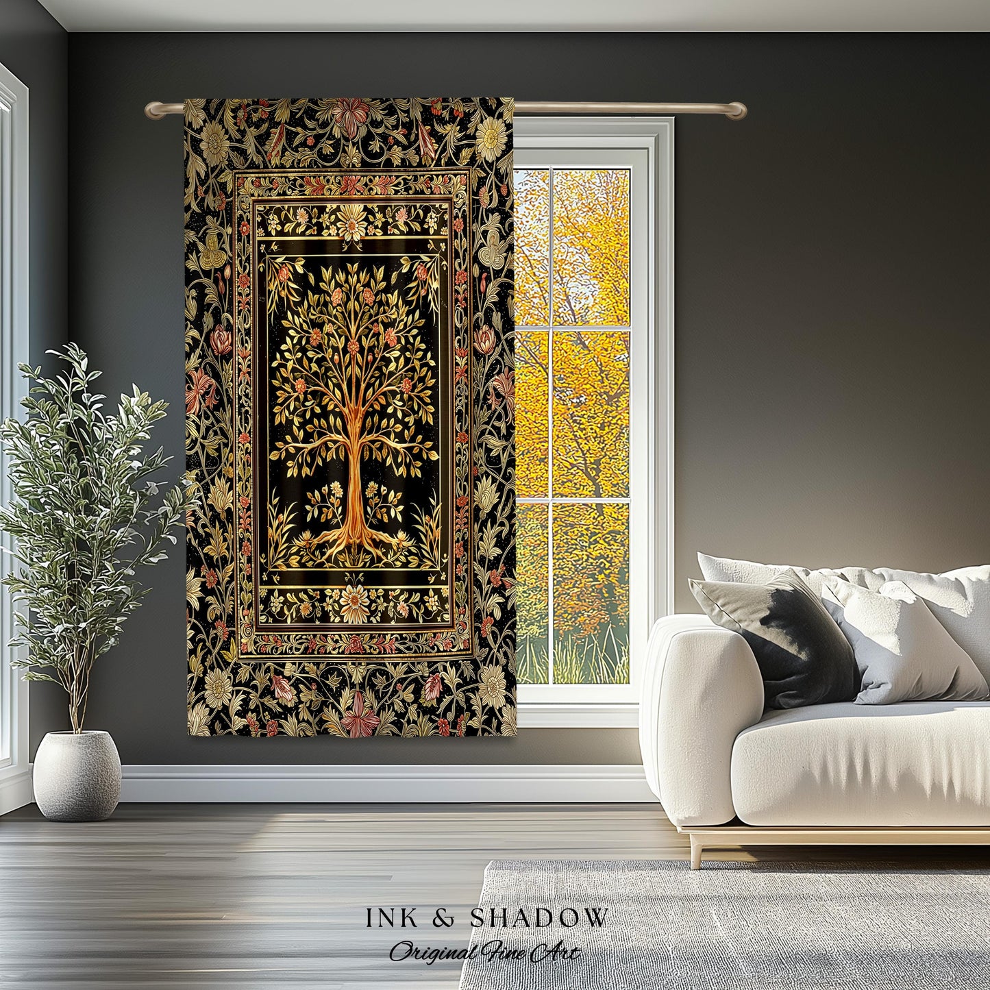 Baroque Forest Whimsical Curtains | Ornate Botanical Design Gothic Cottagecore Decor Romantic Fairycore Vintage Floral Bedroom Drapes Boho |