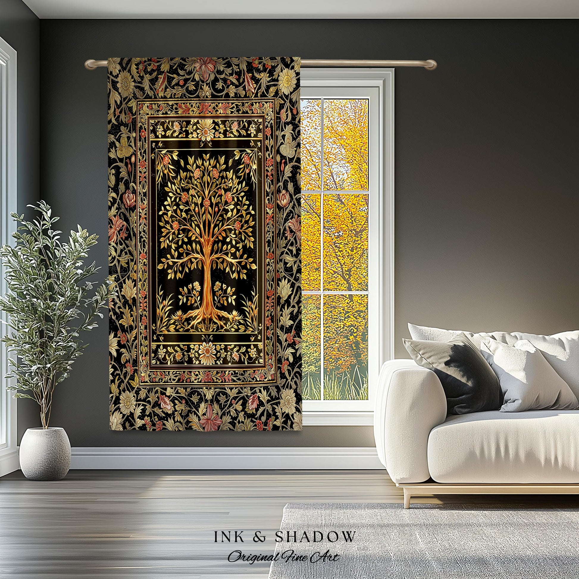 Baroque Forest Whimsical Curtains | Ornate Botanical Design Gothic Cottagecore Decor Romantic Fairycore Vintage Floral Bedroom Drapes Boho |