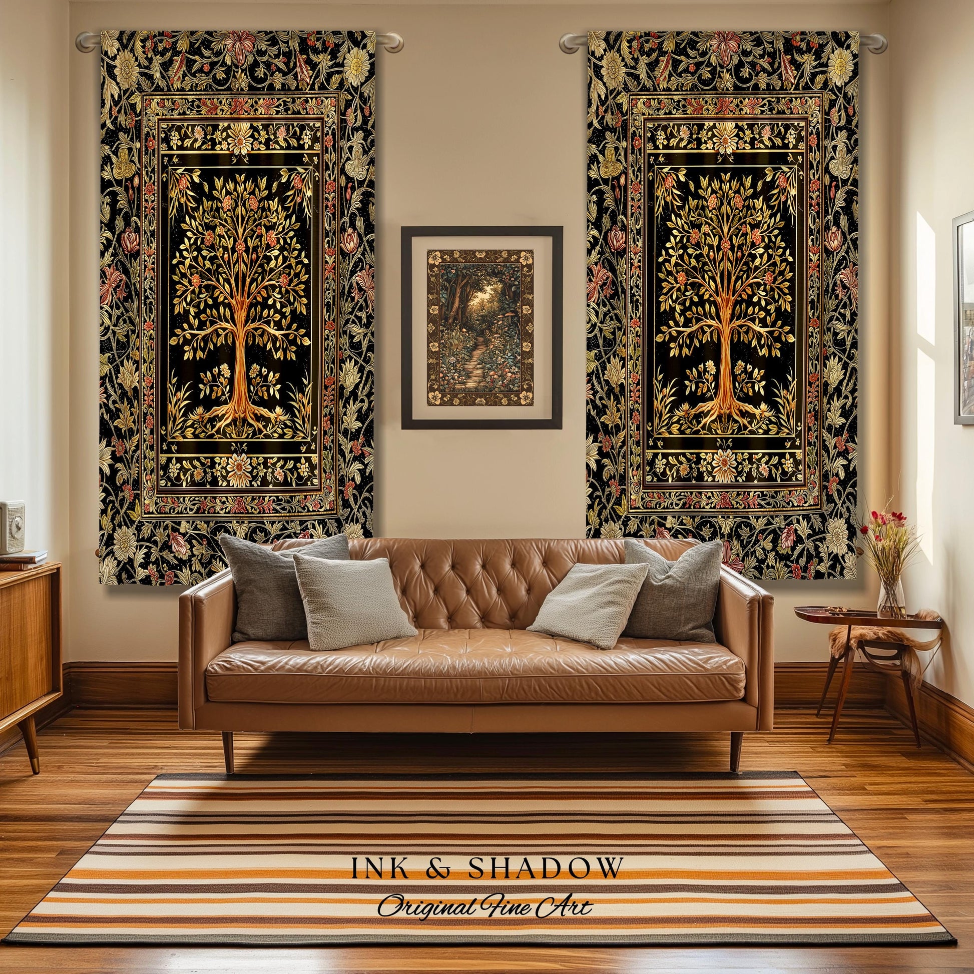 Baroque Forest Whimsical Curtains | Ornate Botanical Design Gothic Cottagecore Decor Romantic Fairycore Vintage Floral Bedroom Drapes Boho |