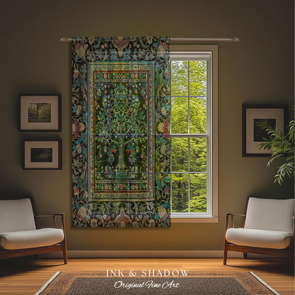 Mystic Ornamental Morris Inspired Tree Curtain | Cool Tones Botanical Design Fairytale Floral Drapes Romantic Aesthetic Rococo Cottagecore |