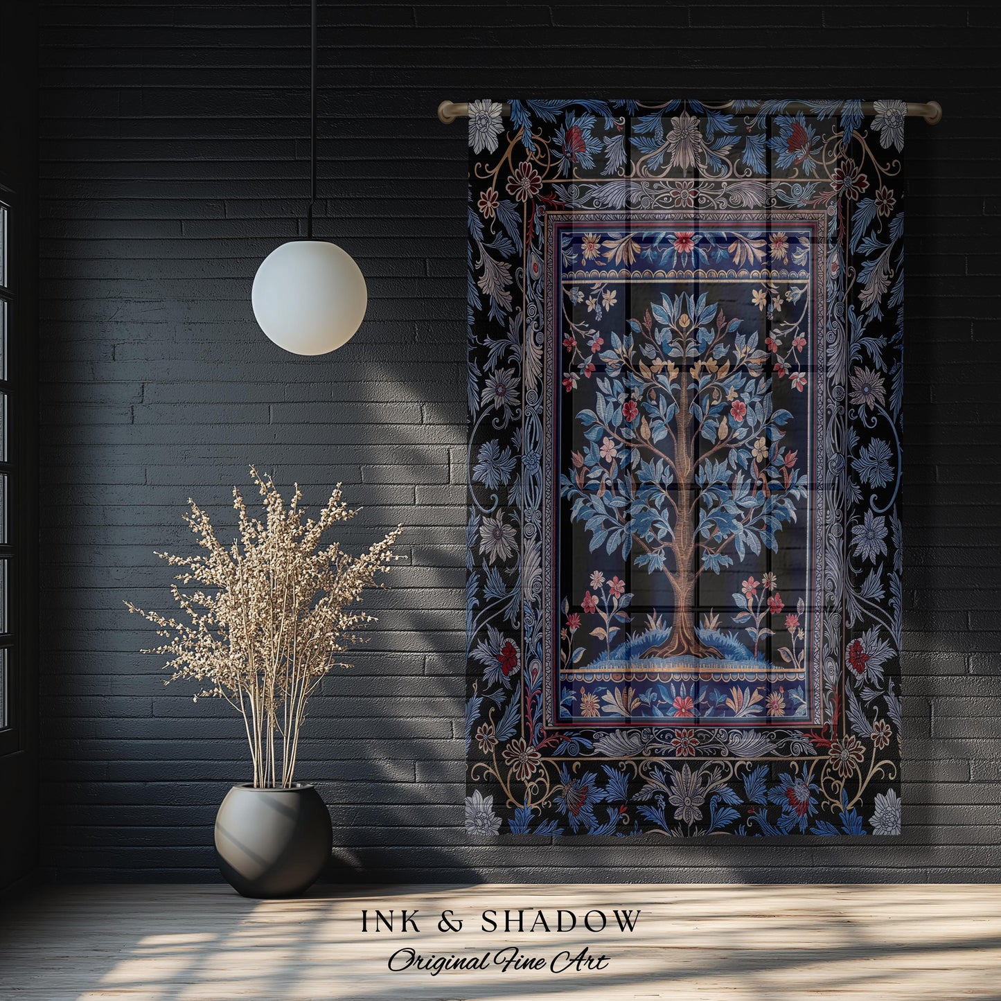 Dark Woodland Rich Baroque Tree of Life Curtain | Intricate Garden Decor Romantic Baroque Floral Accent Morris Inspired Woodland Drapes |