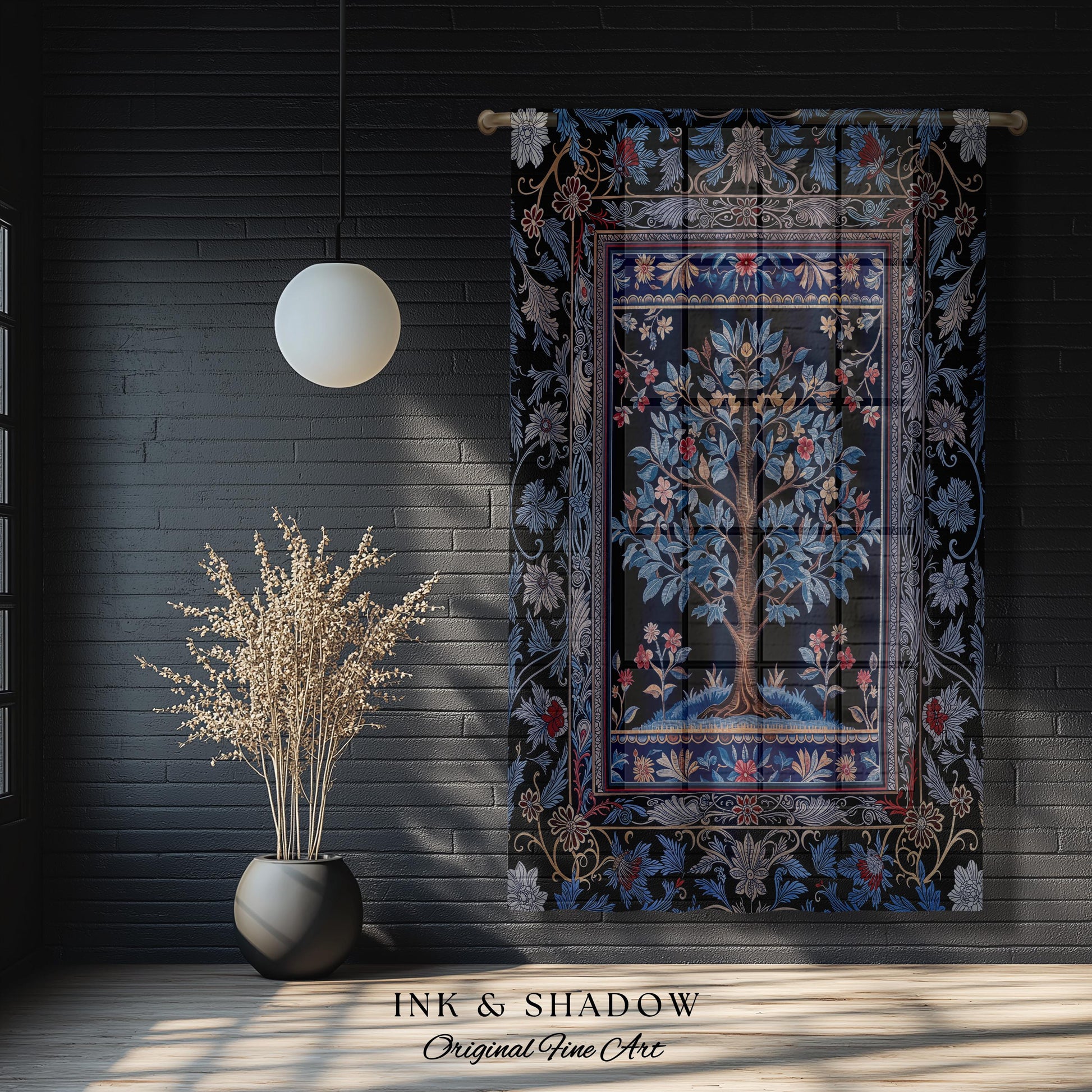 Dark Woodland Rich Baroque Tree of Life Curtain | Intricate Garden Decor Romantic Baroque Floral Accent Morris Inspired Woodland Drapes |