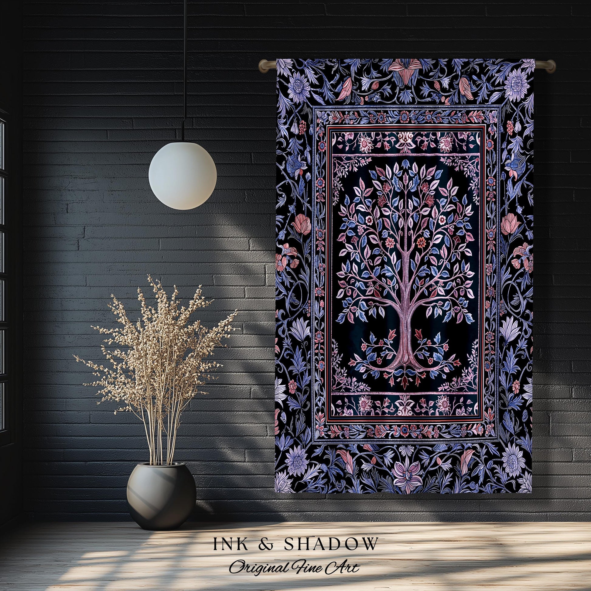Whimsical Lavender Tree of Life Curtains | Pastel Botanical Theme Romantic Cottagecore Decor Medieval Gothic Style Vintage Folk Art Drapes |