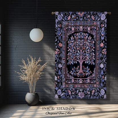 Whimsical Lavender Tree of Life Curtains | Pastel Botanical Theme Romantic Cottagecore Decor Medieval Gothic Style Vintage Folk Art Drapes |
