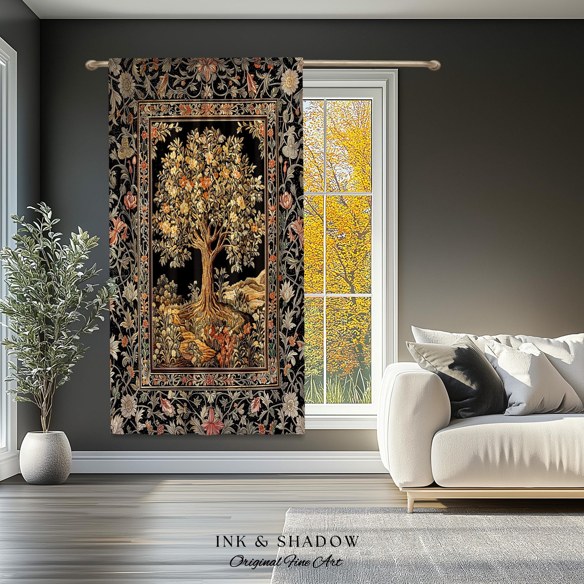 Muted Tones Eclectic Tree of Life Curtains | Rustic Bohemian Aesthetic Decor Nature Inspired Bedroom Enchanted Cottagecore Fairycore Drapes