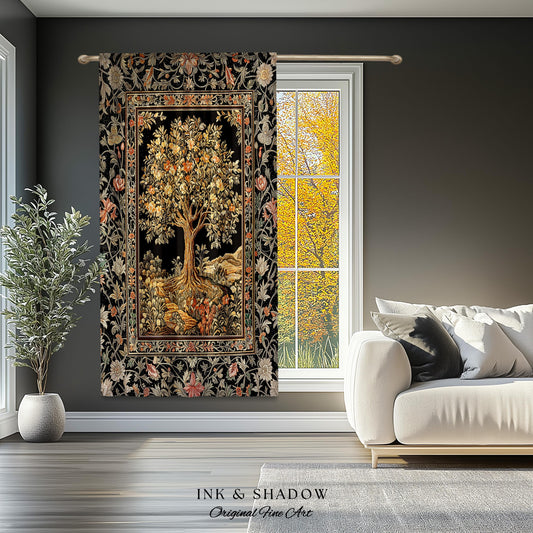 Muted Tones Eclectic Tree of Life Curtains | Rustic Bohemian Aesthetic Decor Nature Inspired Bedroom Enchanted Cottagecore Fairycore Drapes