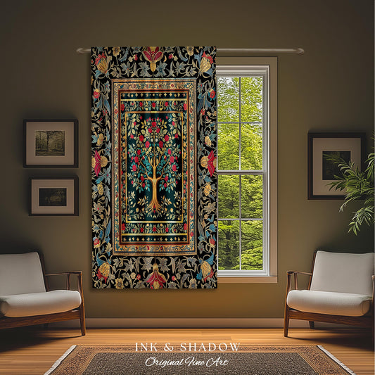 Blooming Roses Romantic Rococo Curtains | Vintage Botanical Accent Drapes Ornate Border Victorian Folk Art Medieval Maximalist Room Decor |