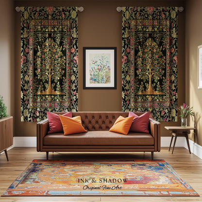 Art Nouveau Maximalist Tree Curtains | Ornate Botanical Drapes Tree of Life Motif Medieval Floral Pattern Romantic Style Morris Inspired |