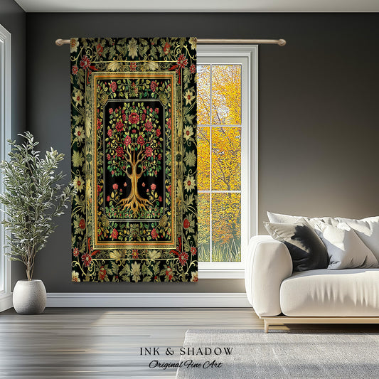 Floral Victorian Garden Tree Curtain | Baroque Floral Design Folk Art Inspired Medieval Botanical Decor Romantic Rococo Cottagecore Drapes |