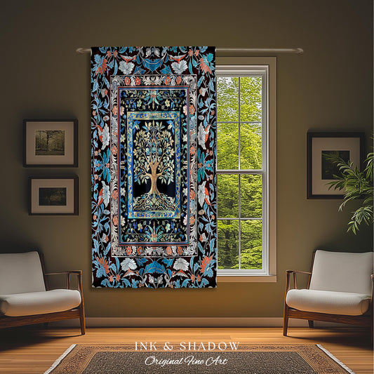 Indie Eclectic Medieval Tree of Life Curtains | Baroque Botanical Bedroom Maximalist Floral Decor Folklore Inspired Design Cottagecore Drape